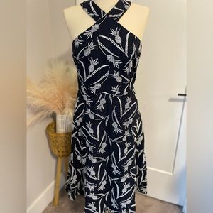 NWT Ann Taylor Navy Blue & White Pineapple Print Halter Dress